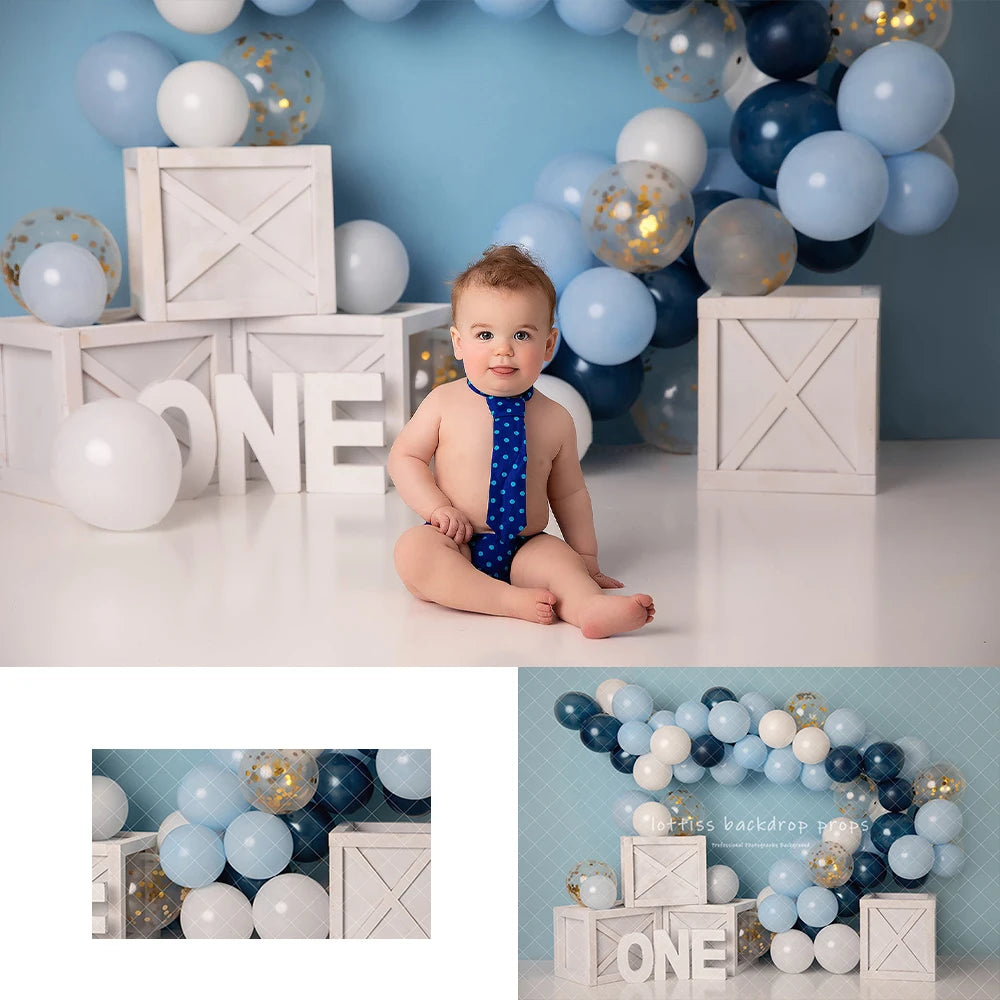 Gold Glitter Blues Cake Smash Backdrops Kids Boy Photocall Decor Child Photography Props Birthday Photo Backgrounds