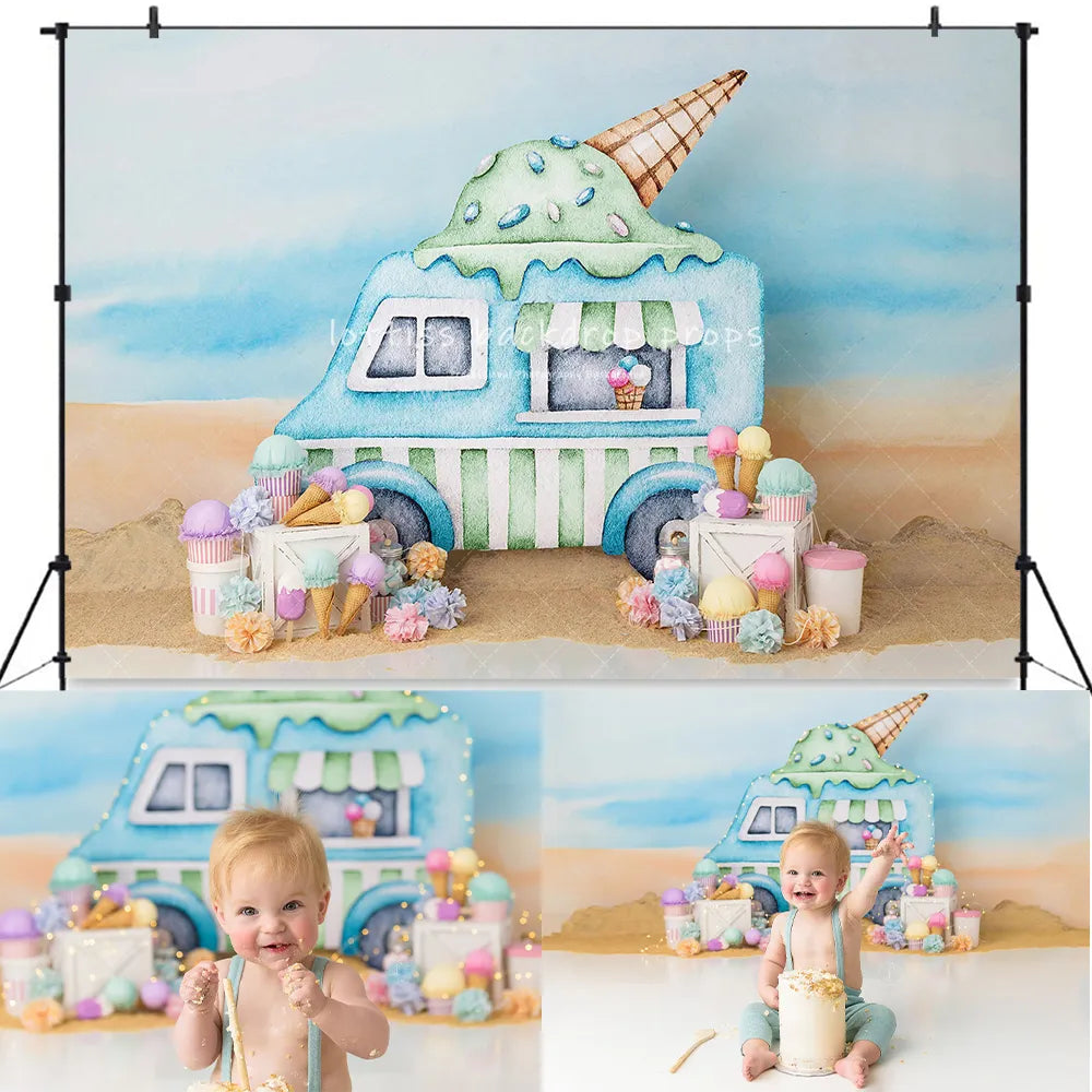 Arrière-plan de chariot de crème glacée, gâteau pour enfants, accessoires d'anniversaire, décor de photographie pour bébé, arrière-plan de Fruits au citron 