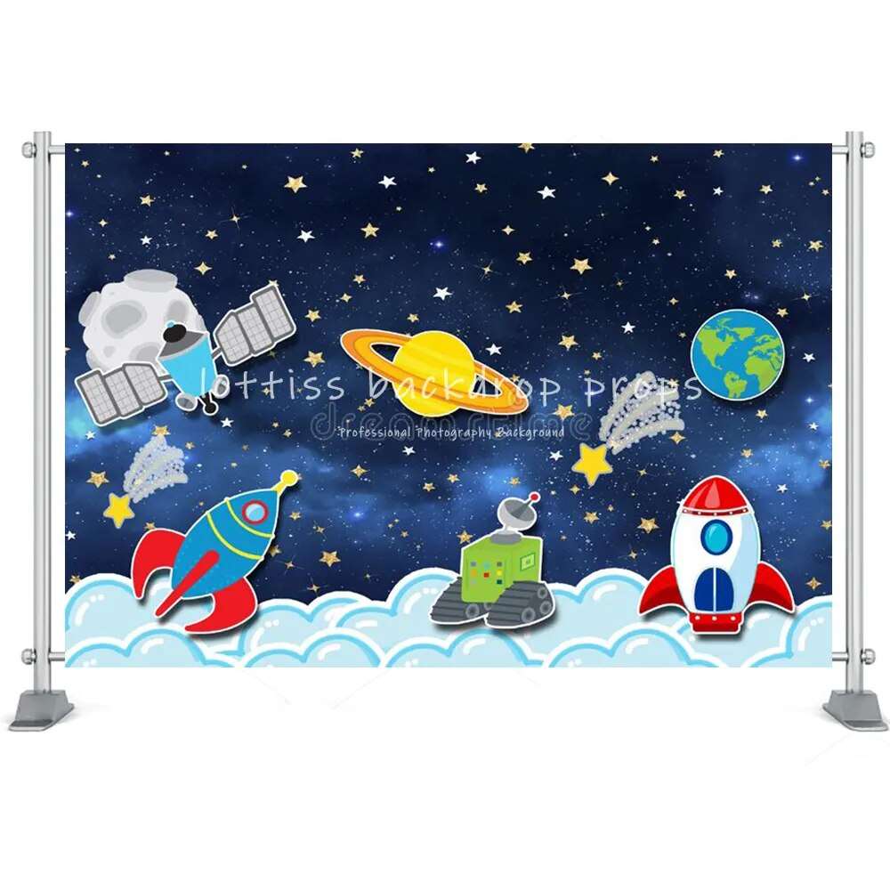 Astronaut Space Backdrop Kids Cake Smash Photography Stars Mars 1st Birthday Party Universe Starry Sky Decor Props Photostudio