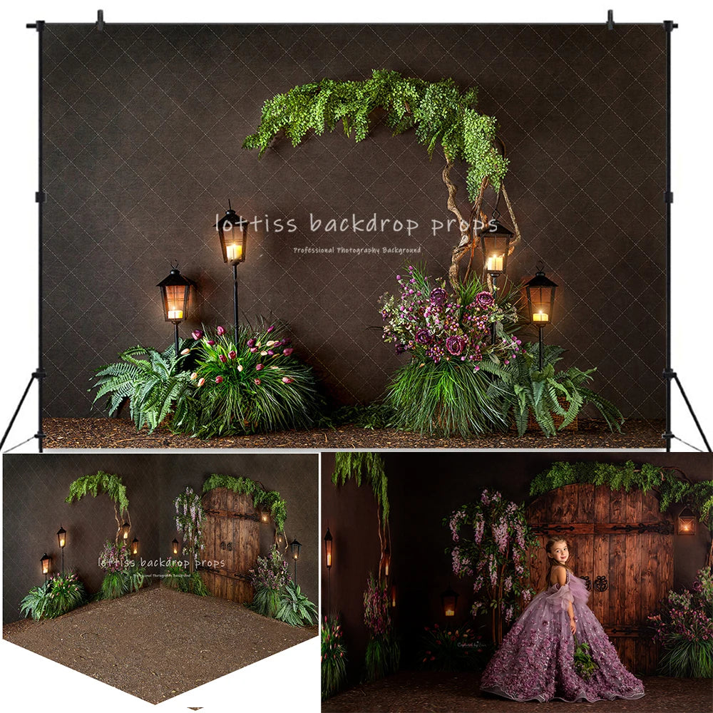 Garden Wooden Door Backdrops Kids Girl Photography Child Adult Birthday Cake Smash Photocall Decors Floral Arch Backgrounds