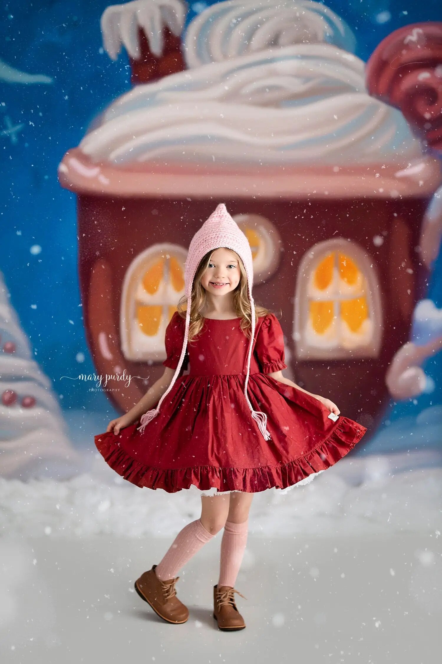 Winter Snowy Store Backdrops Child Adult Portrait Photocall Props House Front Snowflake Xmas Trees Background For Photostudio