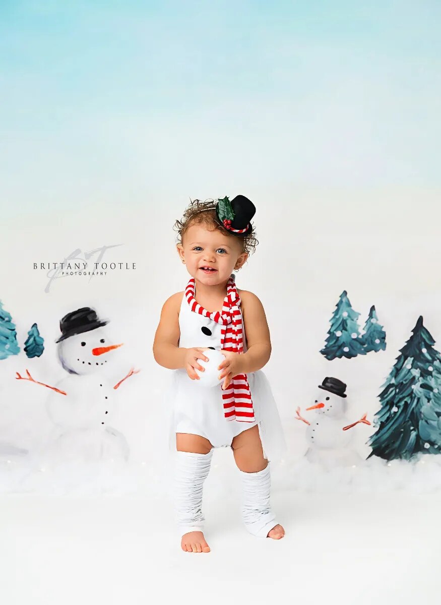 Snowball Fight Backdrops Kids Cake Smash Photography Child Baby Birthday Party Decors Winter Snowman Background Photostudio