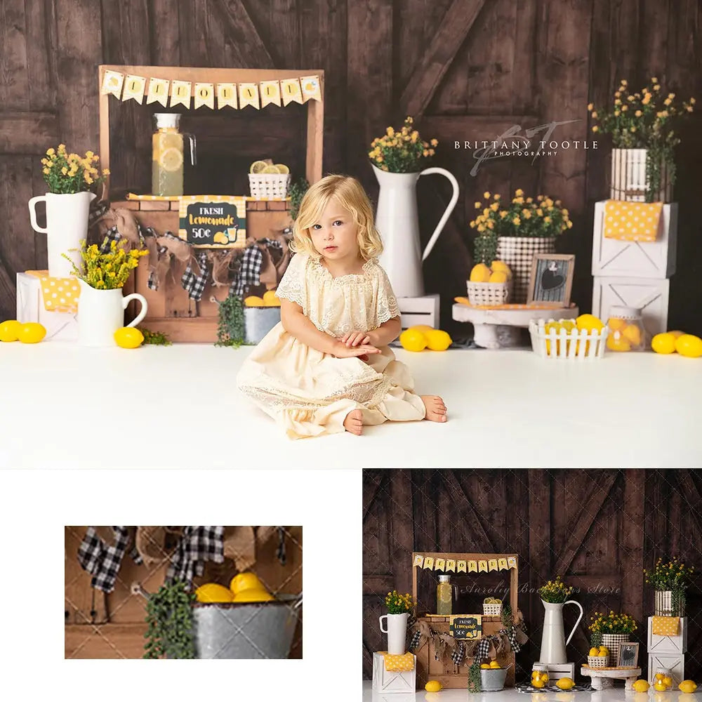 Lemonade Backdrop Wooden Door Kids Baby Cake Smash Photography Props Child Girls Adult Birthday Studio Backgrounds