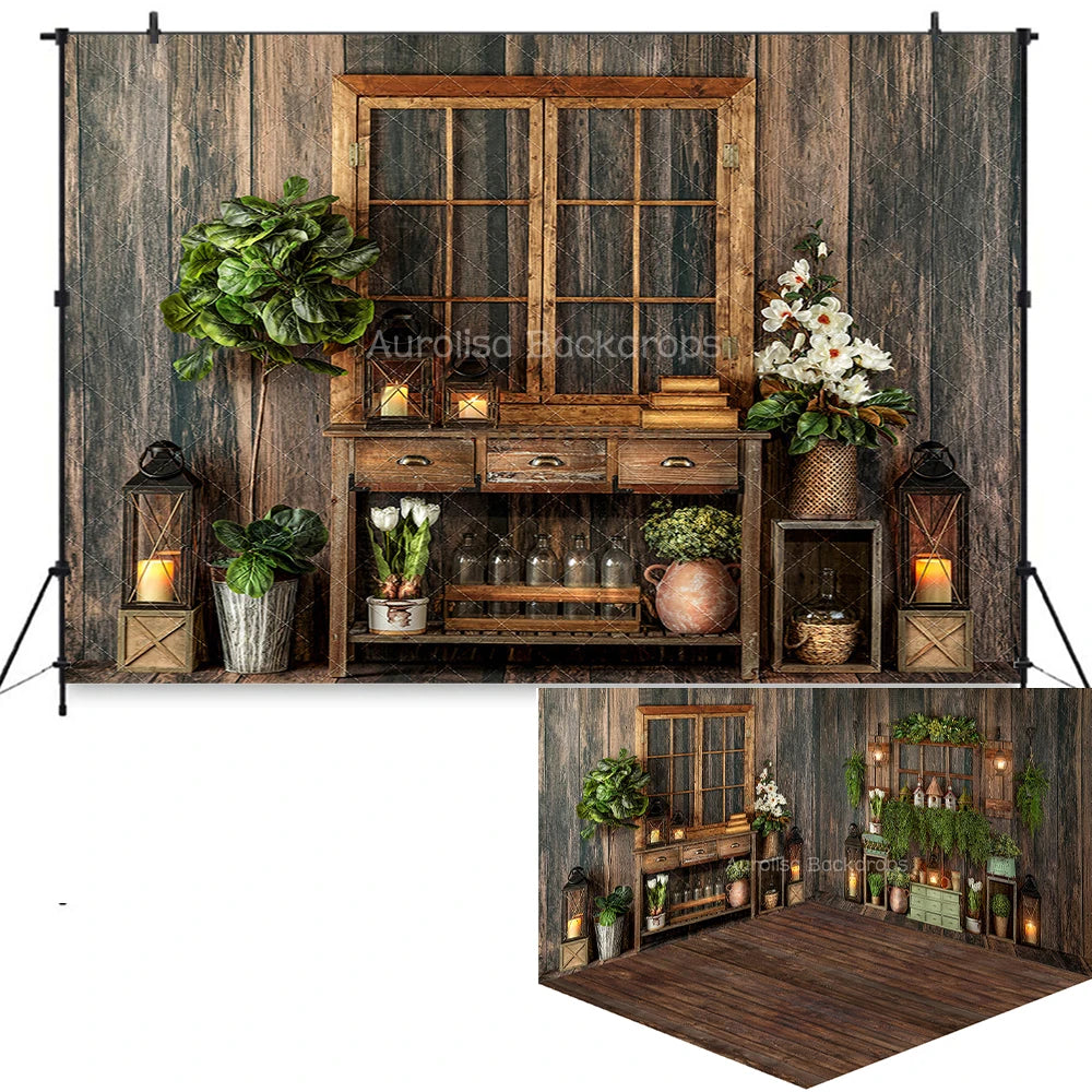 Spring Gardeners Green Thumb Room Backdrops Kids Baby Photography Prop Child Adult Photocall Decors Plant Wooden Door Background