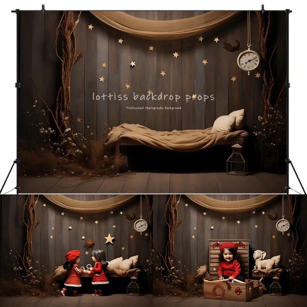 Soirée lune chambre décors hiver noël enfants photographie enfant bébé Photocall décors étoile dormir fond 