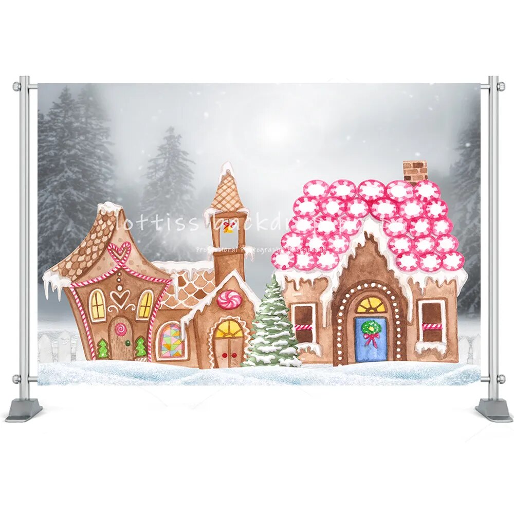 Winter House Backdrop Snow Field Forest Christmas Santa Claus Tree Farm Kids Bbay Family Portrait Photography Background