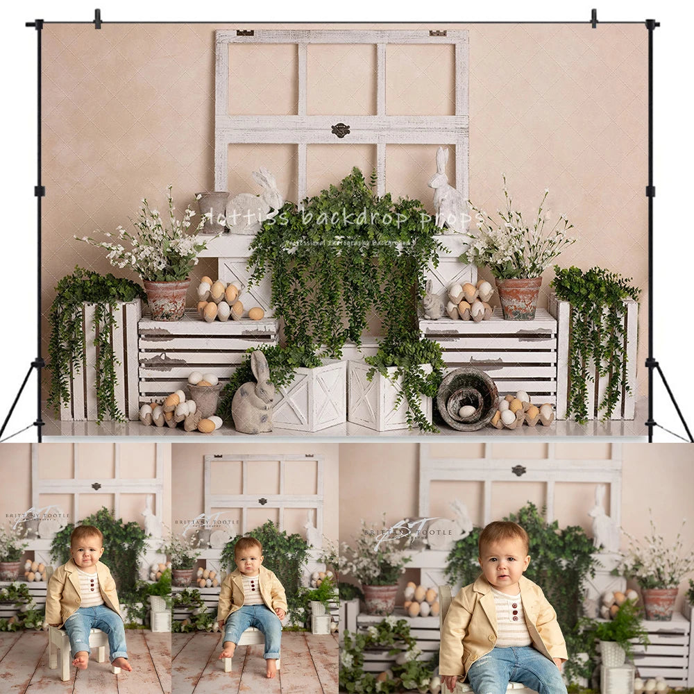 Spring Bunny Garden Backdrops Kids Baby Photography Props Child Adult Photocall Decors Floral Plants Windows Backgrounds