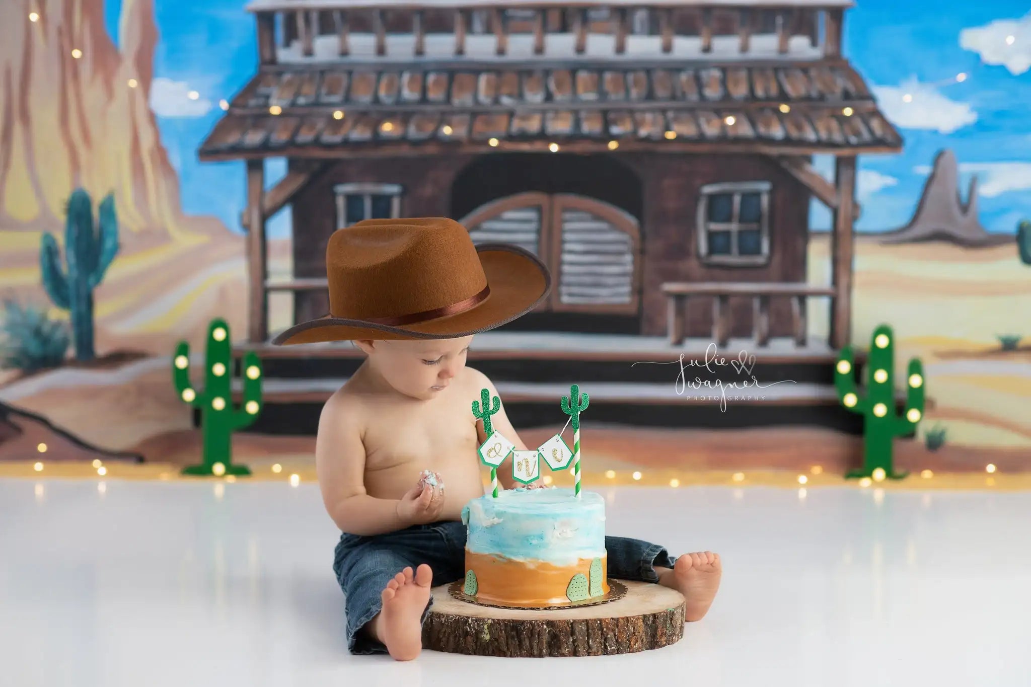 Cowboy Saloon Backdrop Kids Baby Cake Smash Photography Props Desert Blue Sky Child Boys Adult Birthday Party Backgrounds