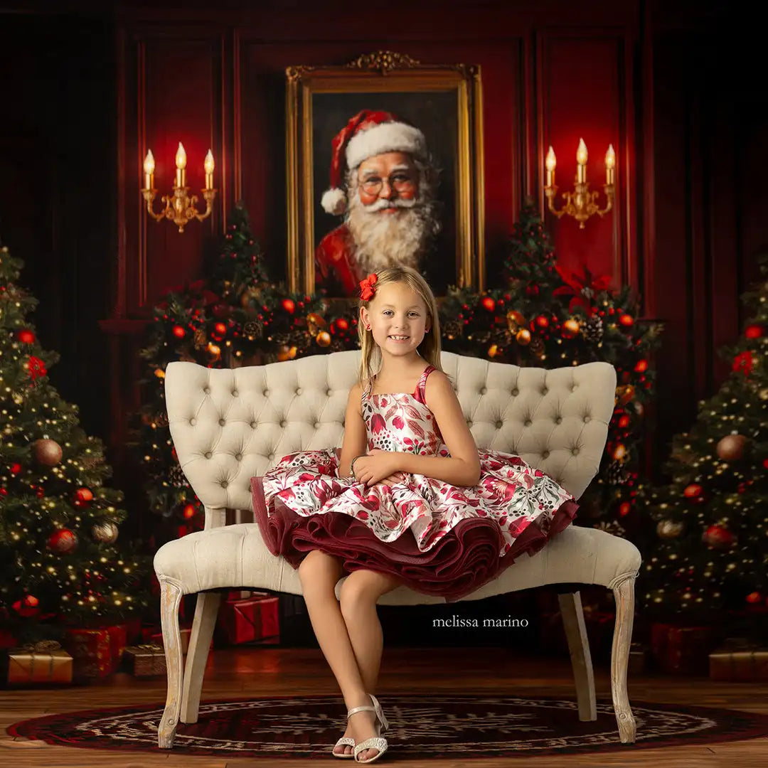 Santa Claus Christmas Fireplace Backdrop Red Retro Wall Baby Kids Portrait Family Party Photocall Photograhy Background