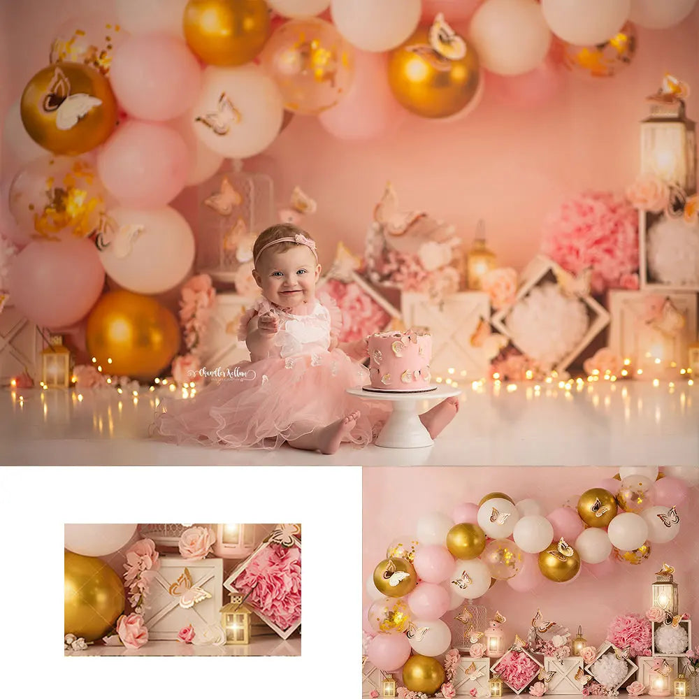 Balloons Butterfly Photography Backdrop Spring Floral Little Princess Kids Baby Cake Smash Photocall Prop Studio Backdrops