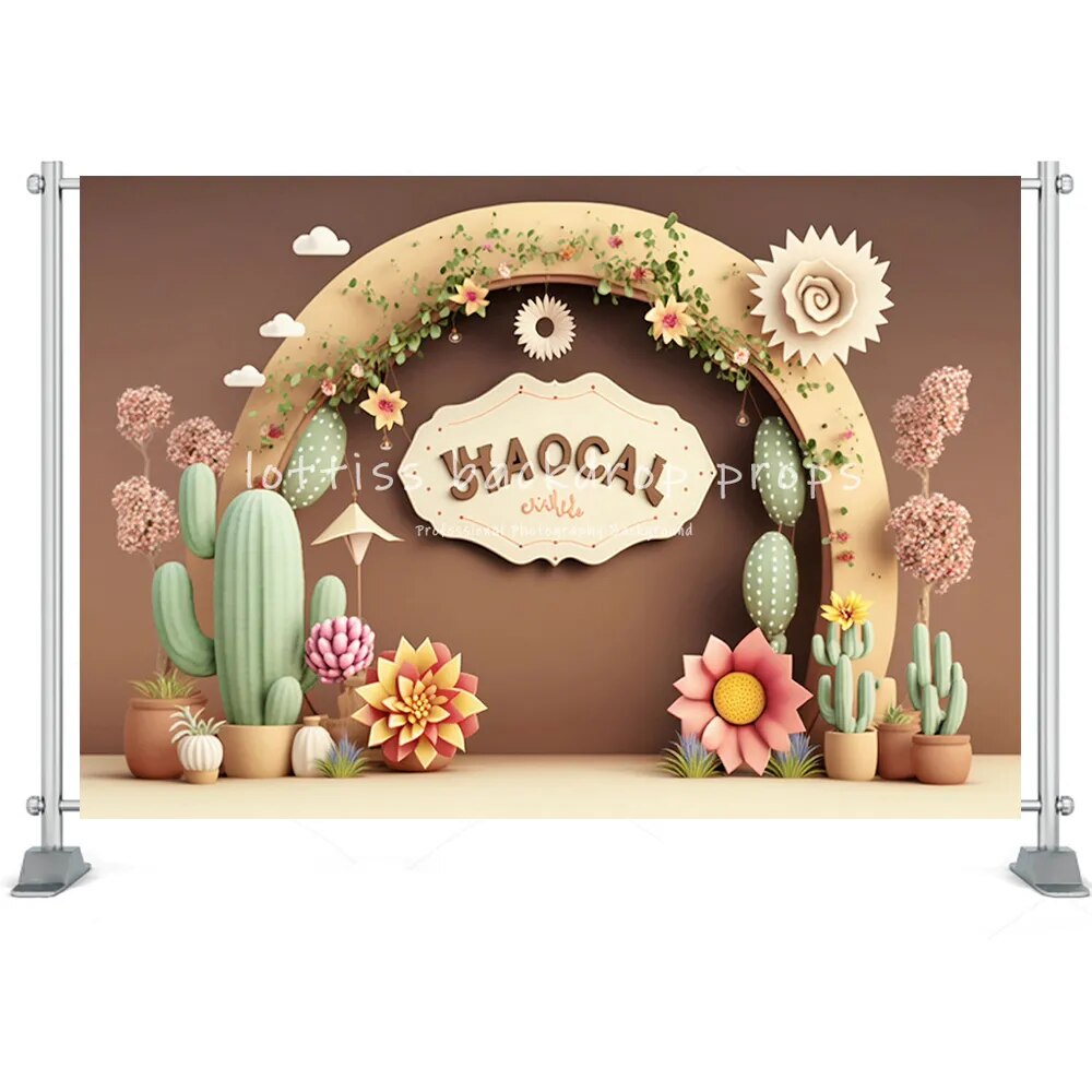 Toile de fond pour photographie thème Fiesta du mexique, peinture 3D, Cactus du désert d'été, décor de fête d'anniversaire pour enfants, Festival, garçon