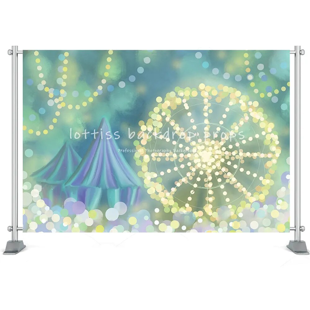 Toile de fond pour photographie de cirque, décor de fête d'anniversaire pour enfants, Portrait de nouveau-né, grande roue, arrière-plan pour Studio Photo 