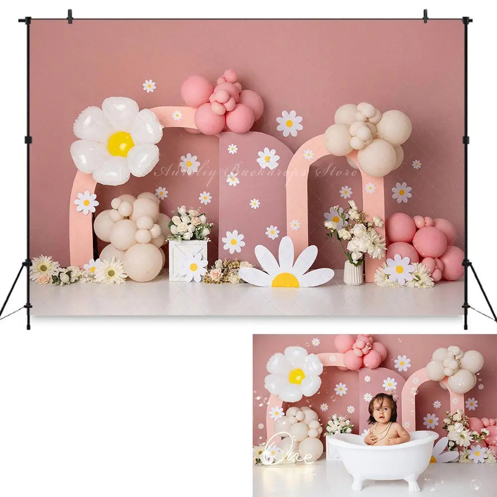 Boho Balloon Garland Photography Backdrop Kids Baby Cake Smash Photocall Decors Floral Castle Child Adult Birthday Backgrounds