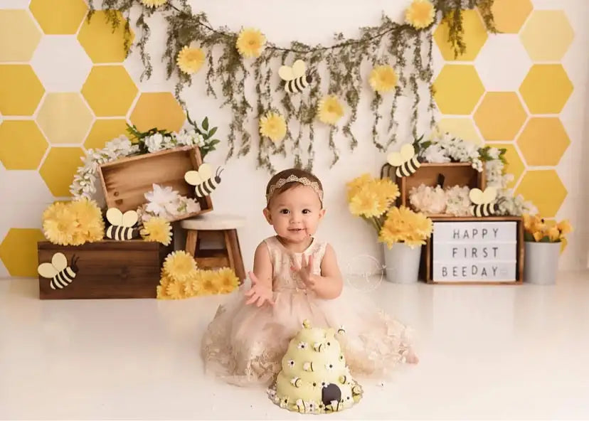 Spring Happy Bee Day Photography Backdrops Kids Baby Cake Smash Photocall Child Adult Photocall Props Floral Garden Backgrounds