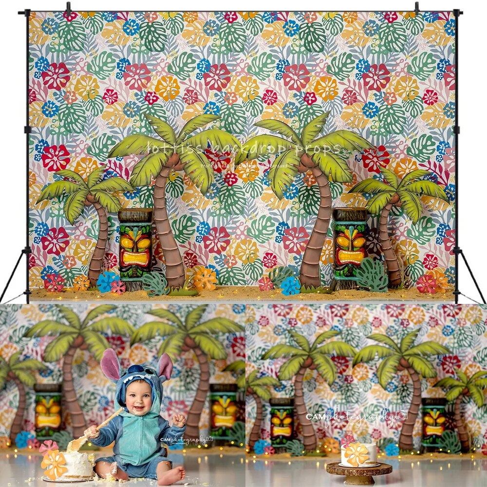 Palm Trees Summer Backdrops Kids Baby Cake Smash Photography Props Child Adult Beach Photocall Background