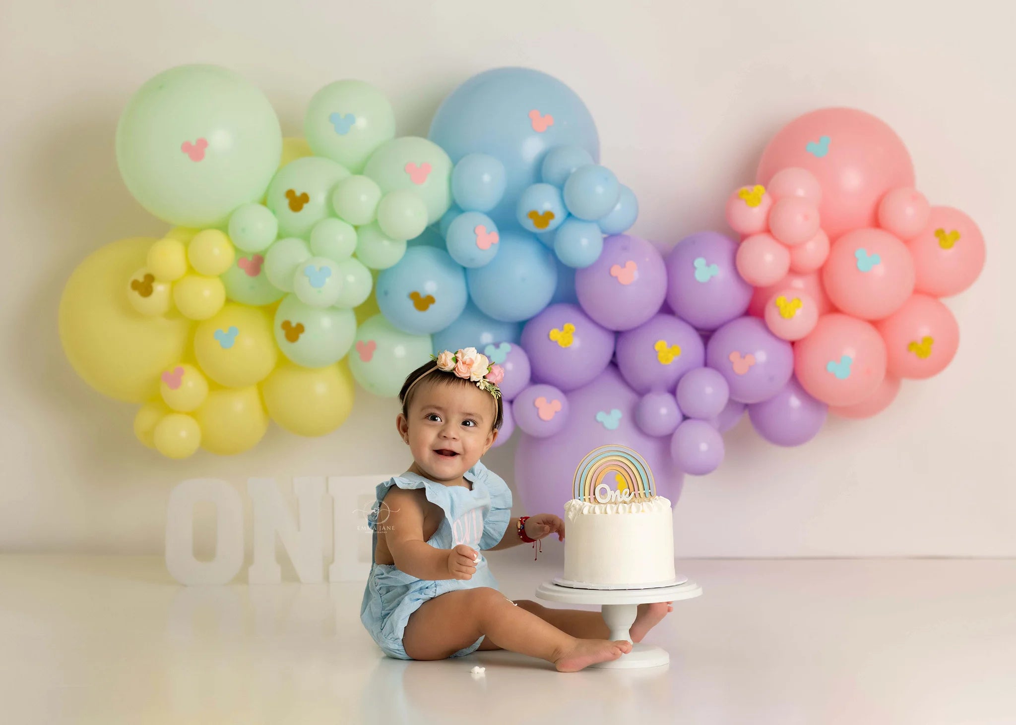 Mickey Pastel Balloons Photography Backdrop Kids Baby Cake Smash Photocall Decors Child Adult Birthday Photo Shoot Backgrounds