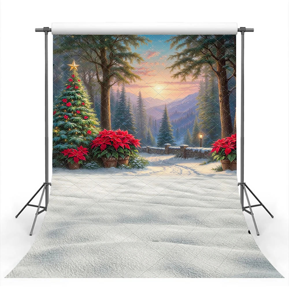 Christmas Sunset Backdrop Kids Baby Cake Smash Photography Props Forest Snowy Child Adult Photo Shoot Backgrounds