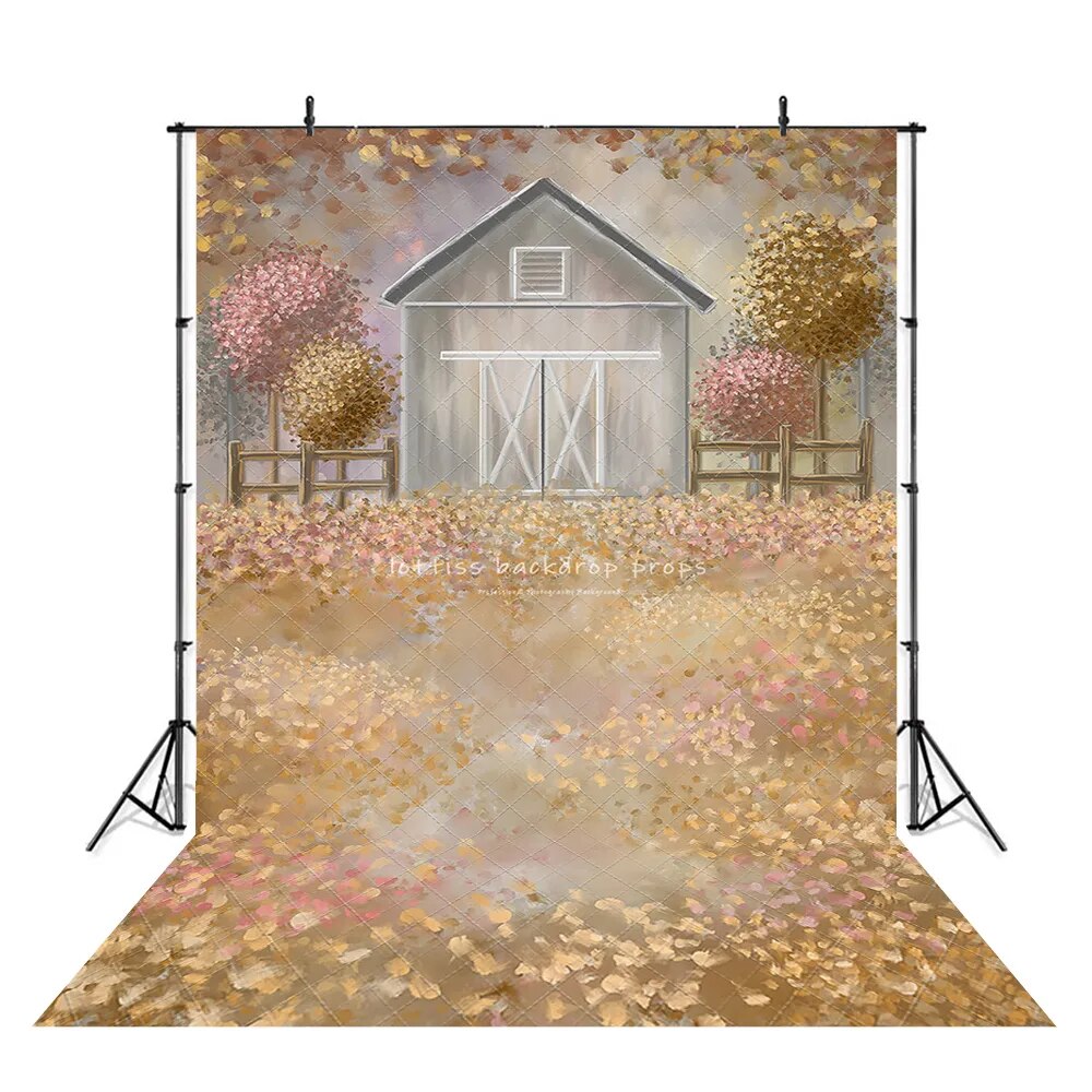 Arrière-plan de havre de récolte Pastel d'automne, photographie pour enfants, accessoires de séance photo pour bébés et adultes, arrière-plan avant de porte de grange de ferme d'automne 