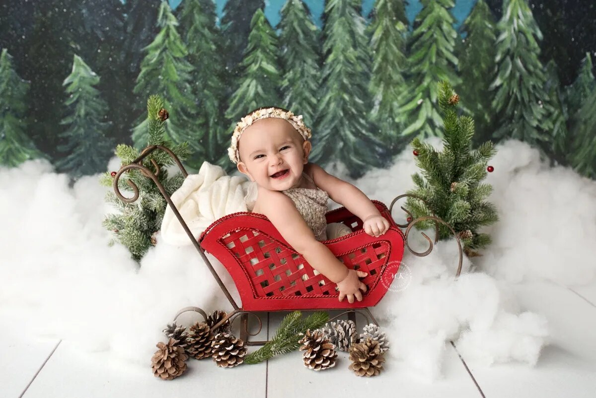 Winter Terrific Trees Backdrops Kids Baby Cake Smash Birthday Party Props Winter Forest Decor Background Child Photostudio