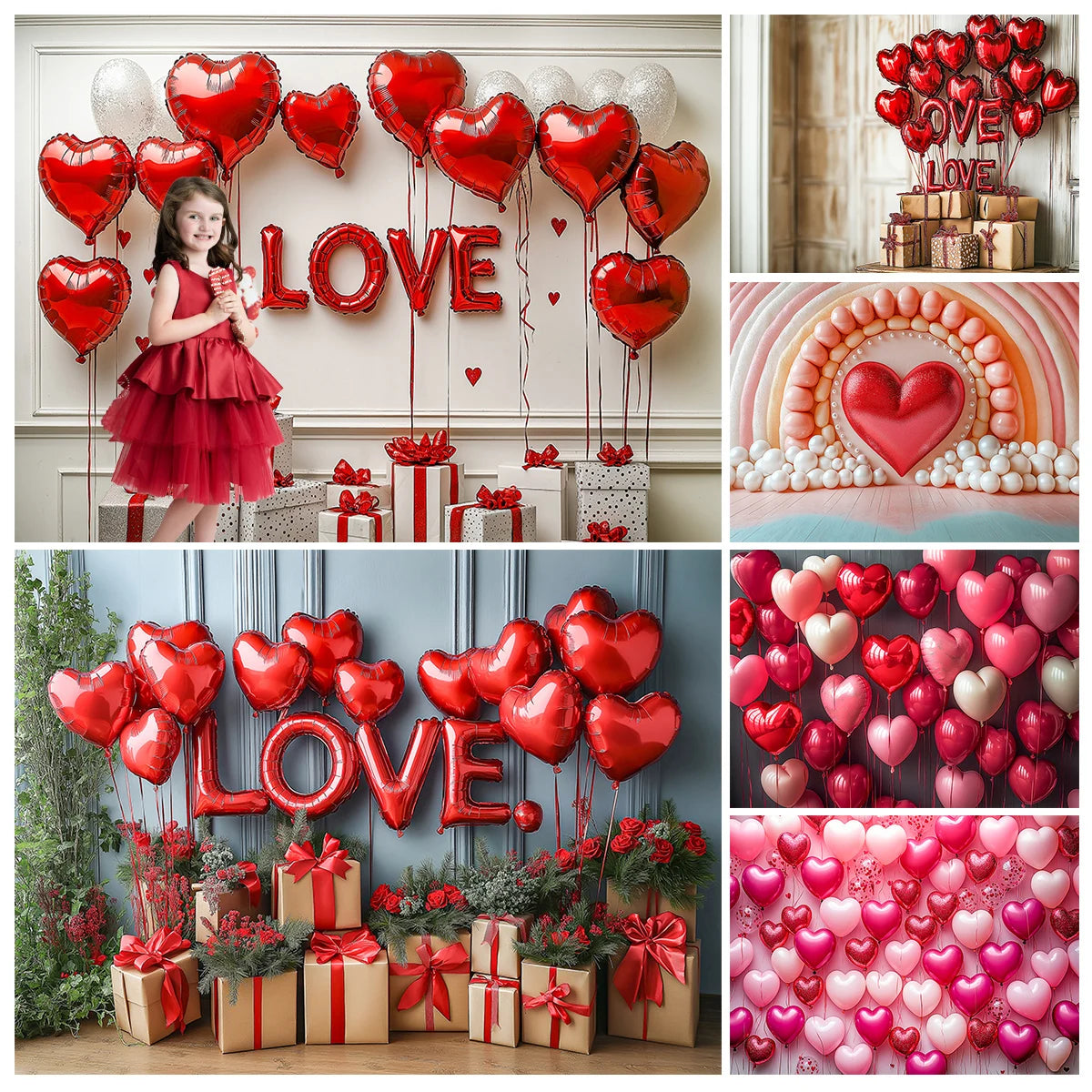 Love Balloons Wall Valentine's Day Backdrops Kids Adult Photography Child Baby Cake Smash Photocall Red Rainbow  Backgrounds