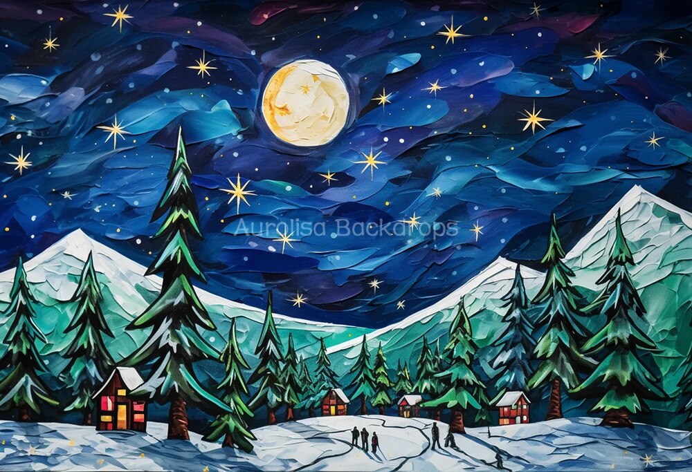 Winter Chrismas Night Backdrop Kids Baby Photography Props Child Adult Photocall Decor Snowflake Big Moon Xmas Forest Background