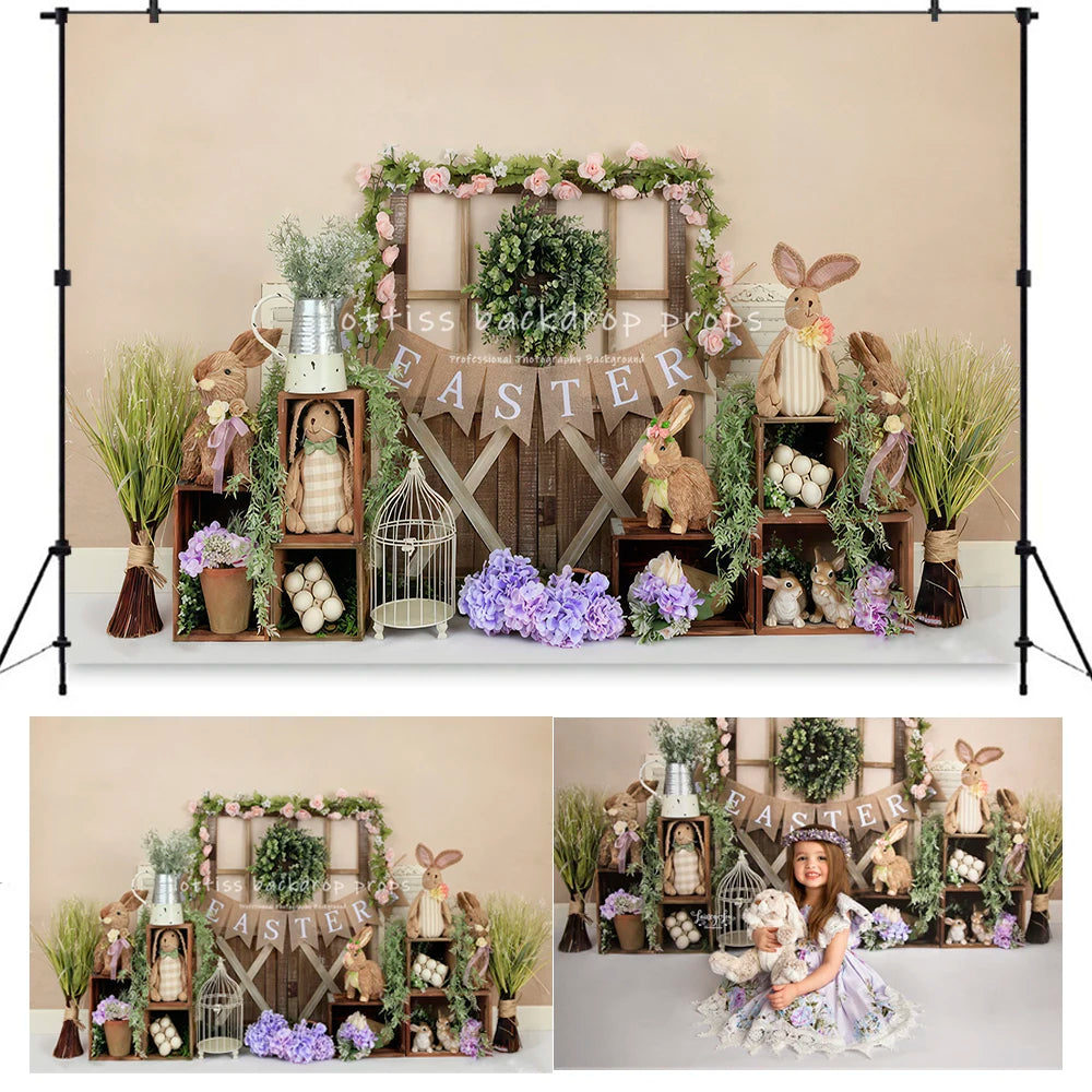 Emerald Bunnies Carrots Easter Backdrops Kids Baby Photography Child Cake Smash Birthday Photocall Jungle Backgrounds