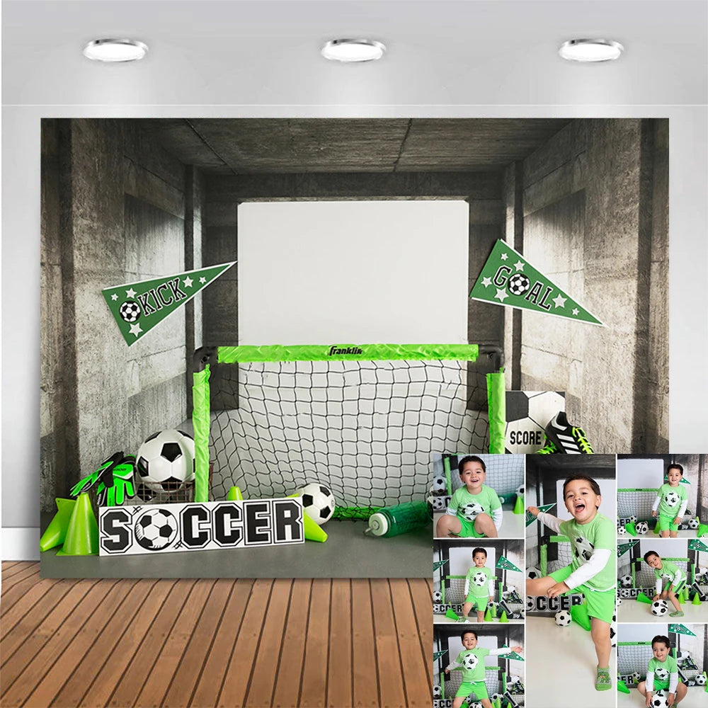 Football Match Kick It Photography Backdrop for Boy Birthday Cake Smash Photo Background Coal Soccer Photo Studio Props