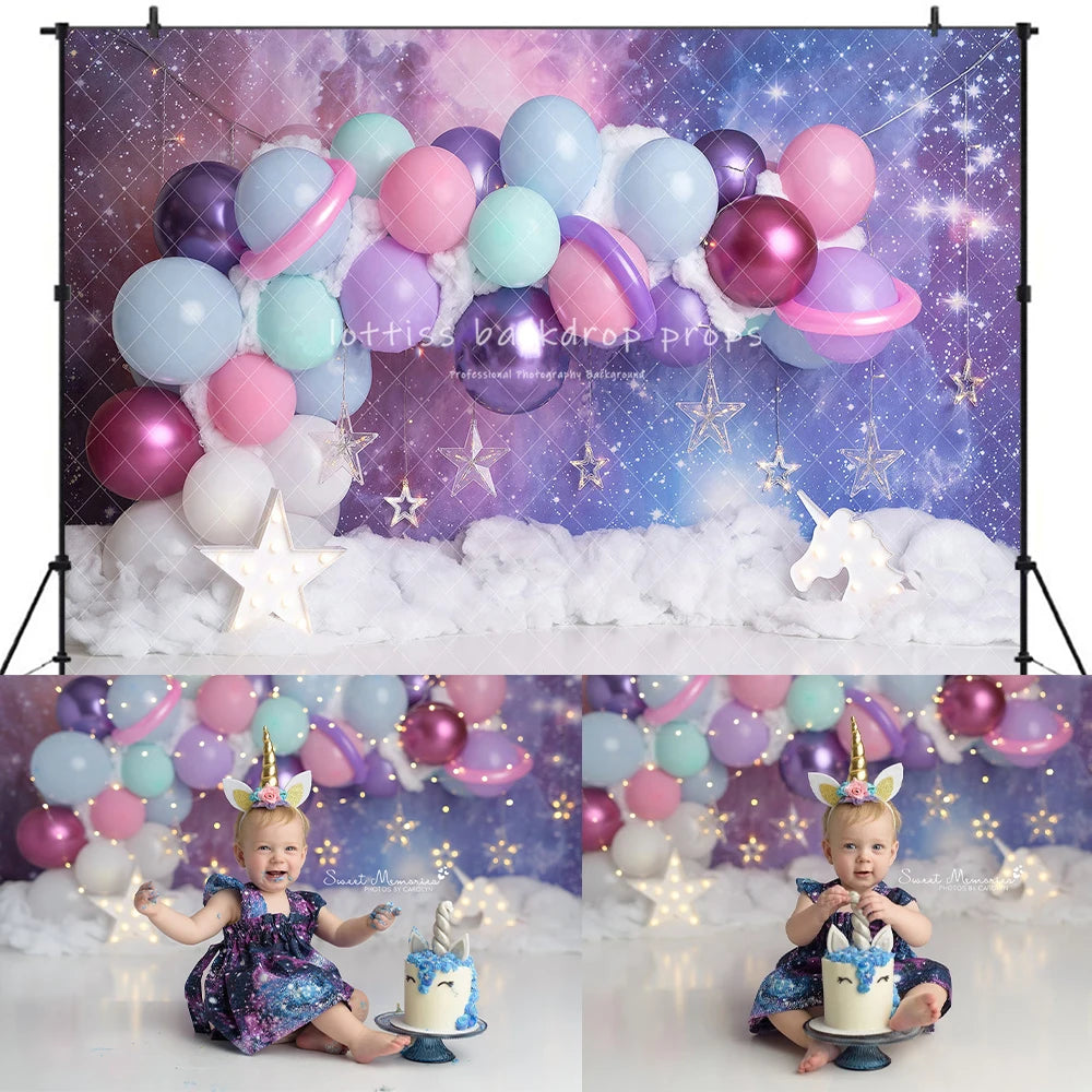 Unicorn Galaxy Balloons Backdrops Kids Baby Birthday Cake Smash Photocall Decors Child Adult Photo Stars Backgrounds