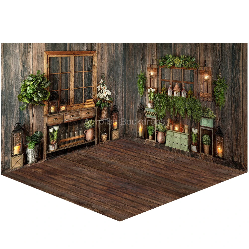 Gardener Green Thumb Room Backdrops Spring Wooden House Backdrops Kids Baby Photography Adult Photocall Wood Window Background