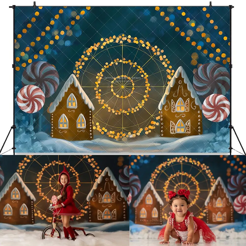 Xmas North Pole Ferris Wheel Backdrops Kids Baby Photocall Props Adult Child Cake Smash Christmas Photography Background