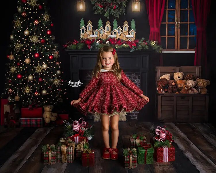 Christmas Waitting For Santa Backdrops Photography Kids Adult Photocall Props Child Baby Xmas Fireplace Room Background