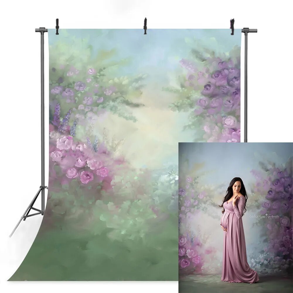 Fine Art Textured Hand Painted Flowers Photography Backdrops Retro Floral Portrait Background Pregnant Woman Photostudio