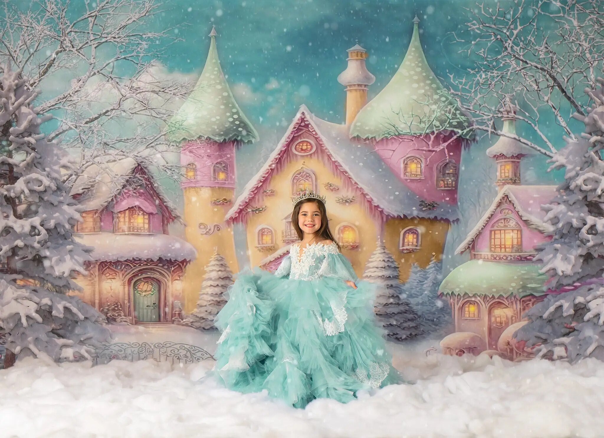 Colorful Snowy Village Backdops Kids Adult Photography Props Child Baby Xmas Photocall Winter Snowy Forest Background