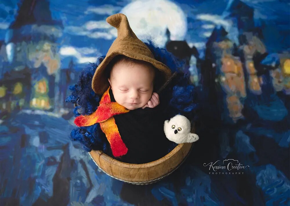 Wizard Castle Backdrops Baby Shower Kids Cake Smash Birthday Photo Prop Magic Academy Castle Big Moon Magic School Background