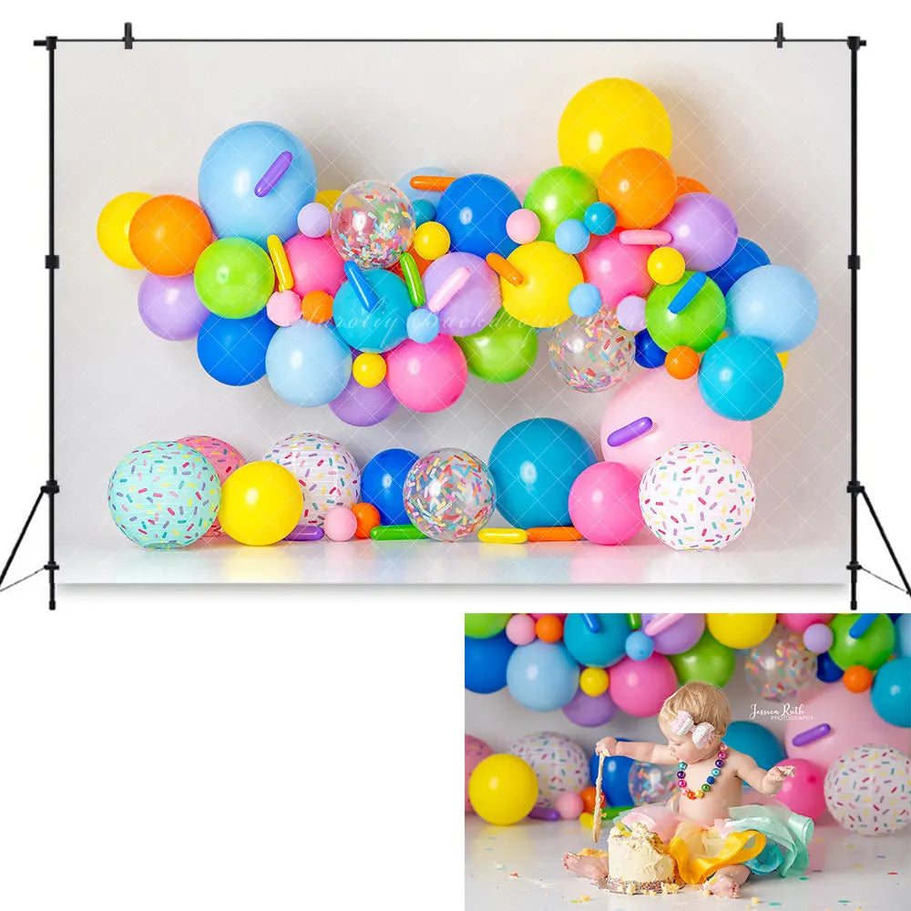 Pretty Balloons Wall Backdrop Kids Baby Cake Smash Photography Props Rainbow Floral Child Girls Adult Photoshoot Backgrounds