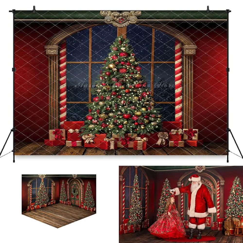 Santas Regal Workshop View Photo Backdrop Xmas Tree Decorated Adult Family Party Photocall Photograhy Background