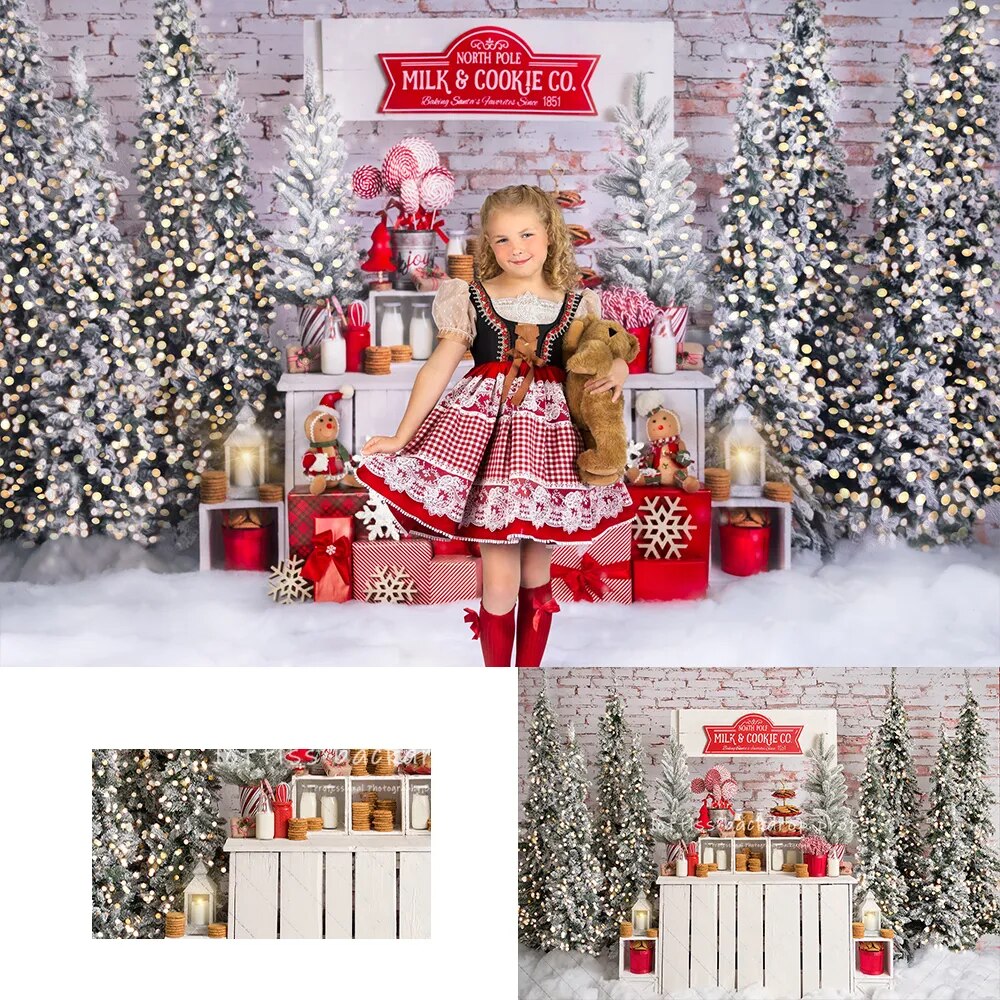 Milk Cookie Co – arrière-plan de noël pour enfants et bébés, accessoires de photographie, décor de séance photo pour filles adultes, arrière-plan de forêt enneigée pour enfants 