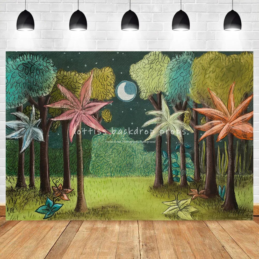 Wild Jungle Backdrops Kids Baby Cake Smash Photocall Props Forest Kings Moon Background Party Child Birthday Photostudio