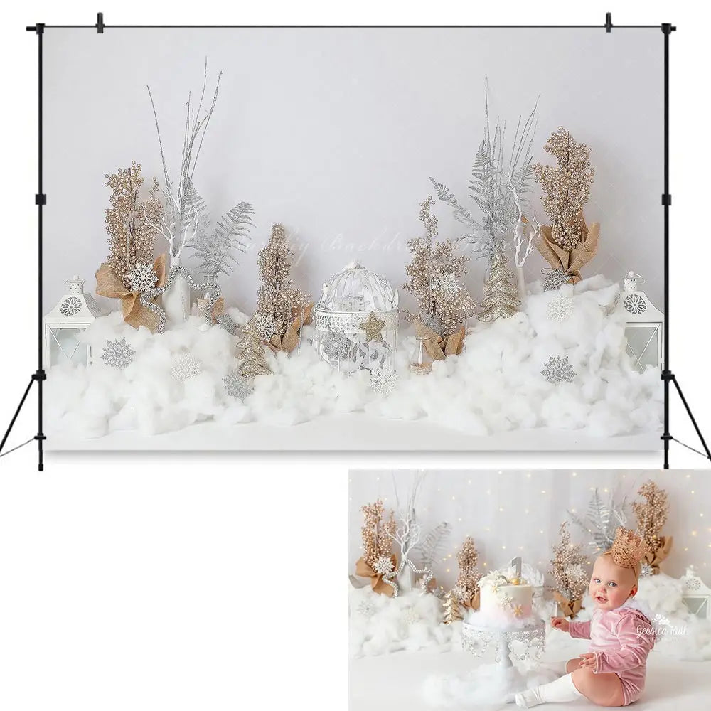 Sparkle Gold Winter Backdrop Kids Baby Cake Smash Photography Props Child Girls Adult Birthday Studio Backgrounds