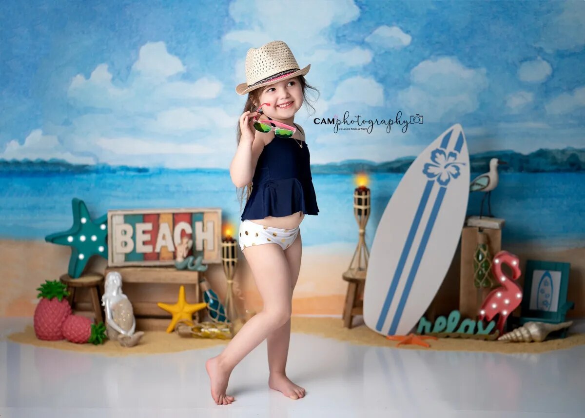 Beach Life Photography Backdrops Summer Adult Kids Cake Smash Photocall Props Surfboard Mermaid Flamingo Seaside Background