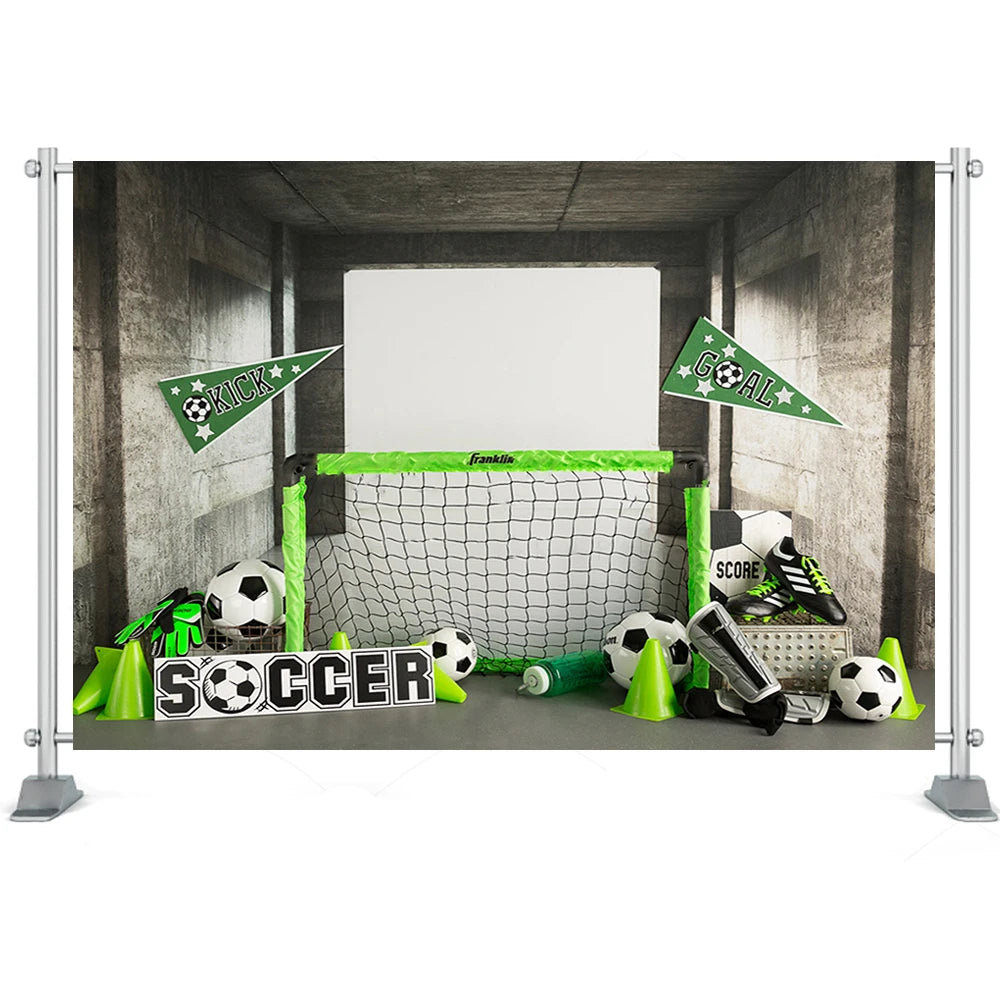 Football Match Kick It Photography Backdrop for Boy Birthday Cake Smash Photo Background Coal Soccer Photo Studio Props