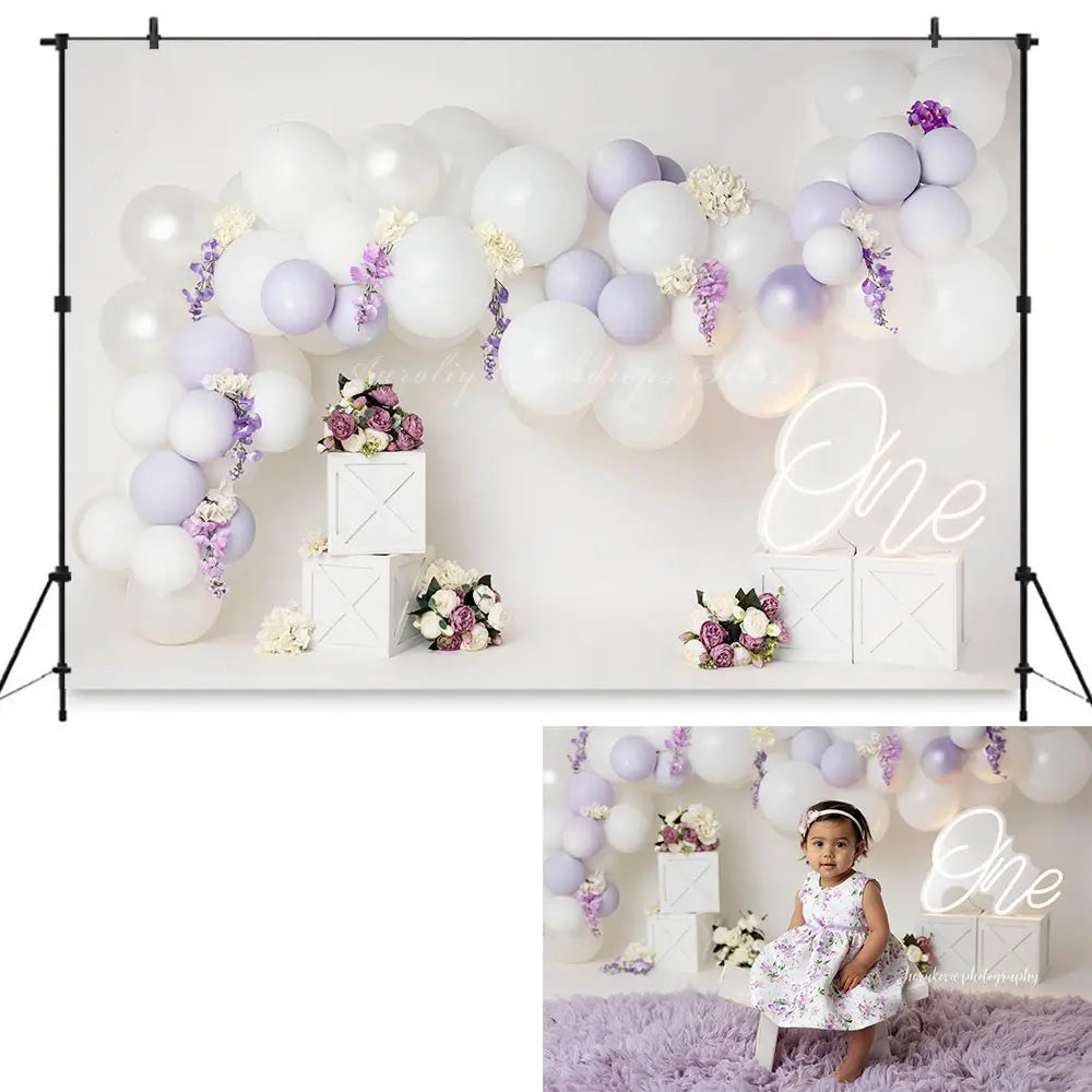 Gold and White Balloon Arch Birthday Backdrop Kids Baby Cake Smash Photography Props Child Adult Photo Shoot Backgrounds