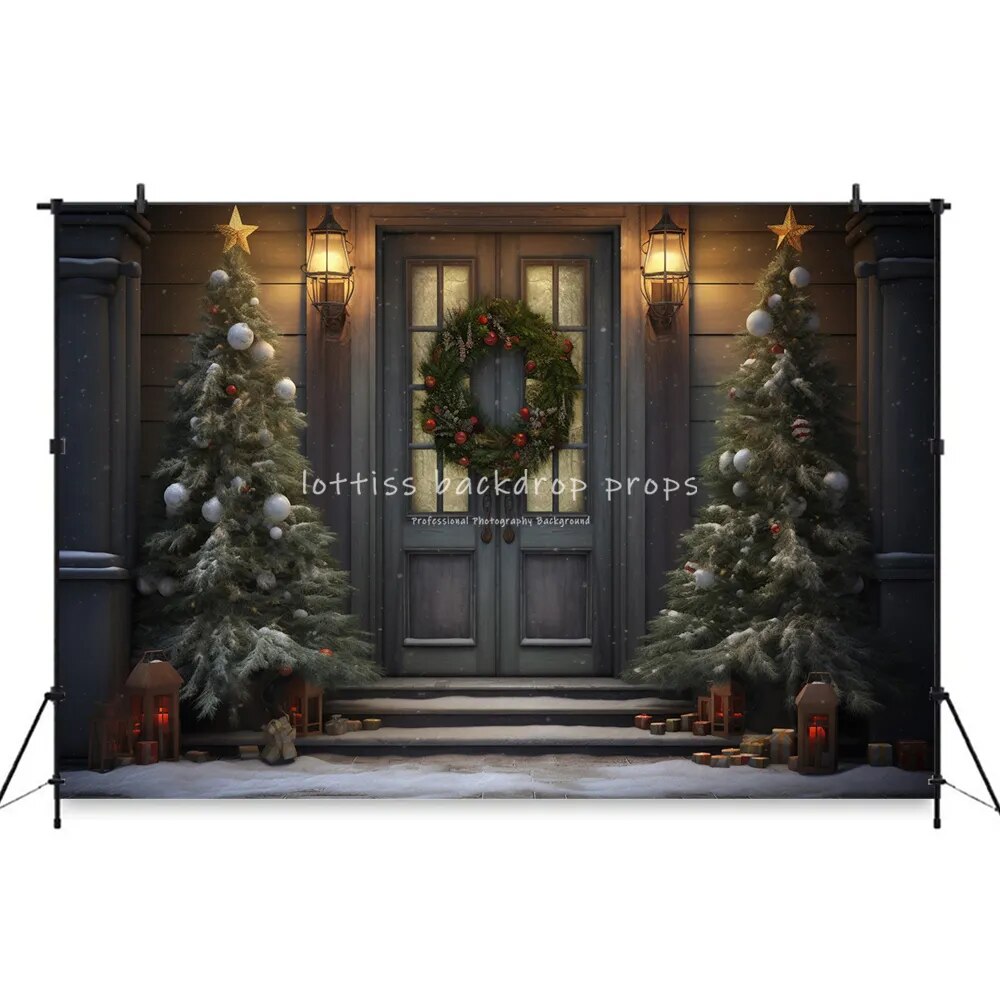 Christmas Store Front Backdrops Kids Family Photogrpahy Baby Child Photocall Props Xmas Snowy Streets Lights Background