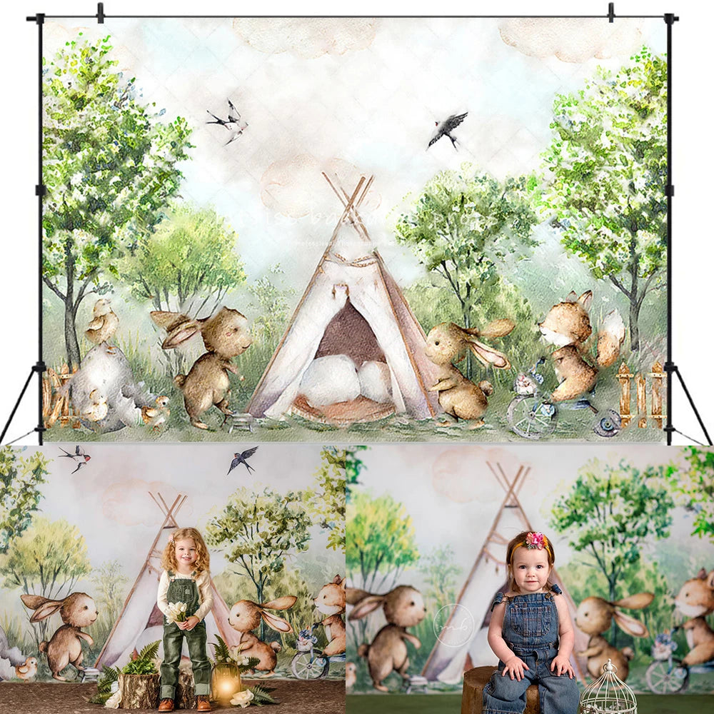 Spring Floral Garden Backdrops Kids Baby Photography Props Child Girl Birthday Cake Smash Photocall Bunny Flower Photo Backdrops