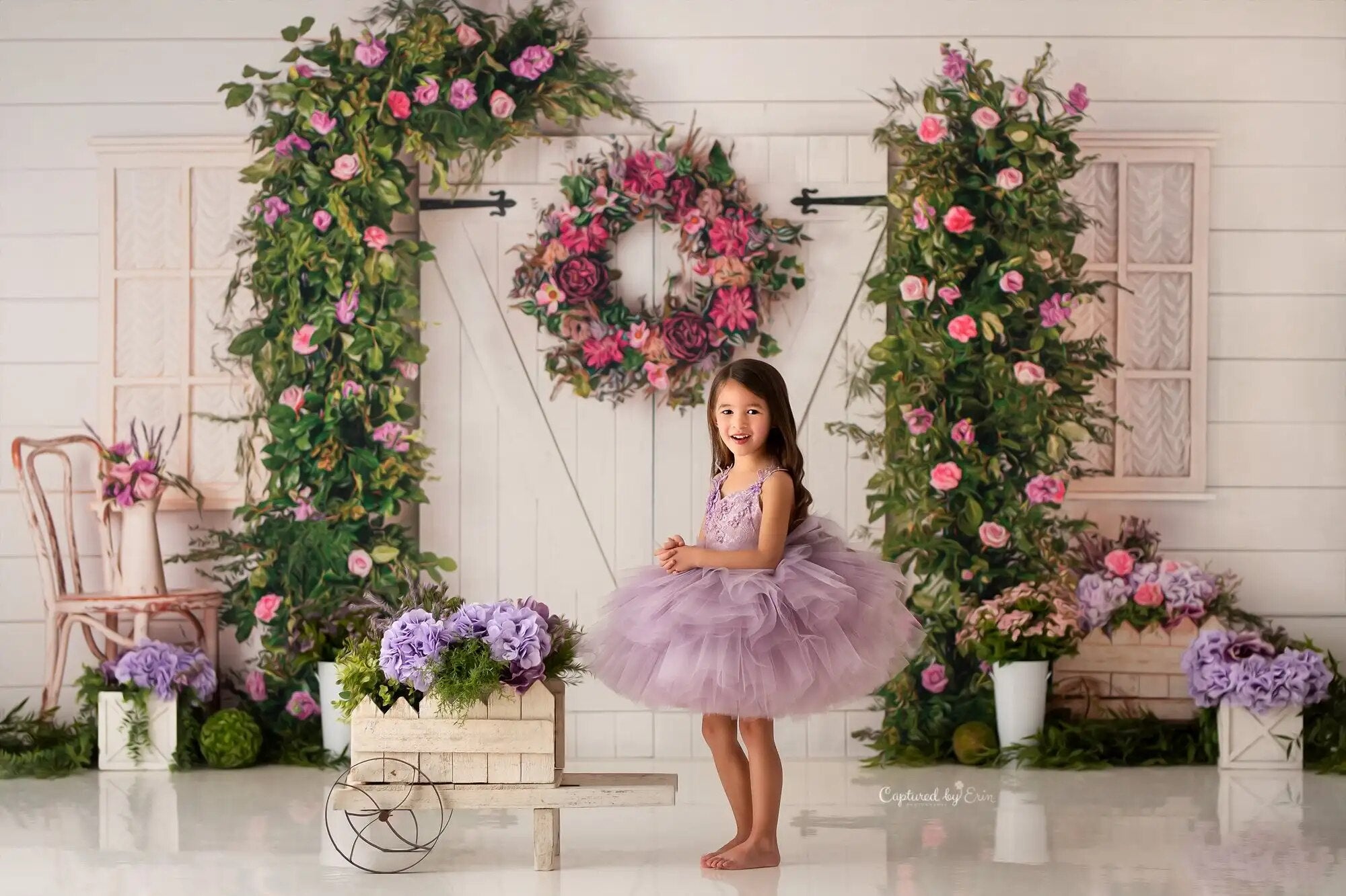 Spring Florists Greetings Backdrops Kids Gril Photography Props Child Adult Photocall Decors Flower Wooden Door Background