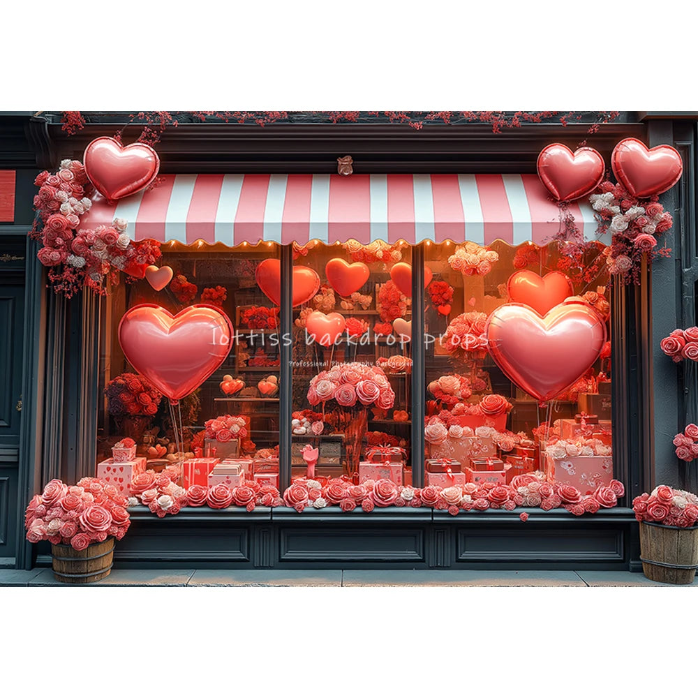 Valentine's Day Store Backdrops Kids Lover Photography Red Heart Balloons Shop Floral Truck Decors Backgrounds