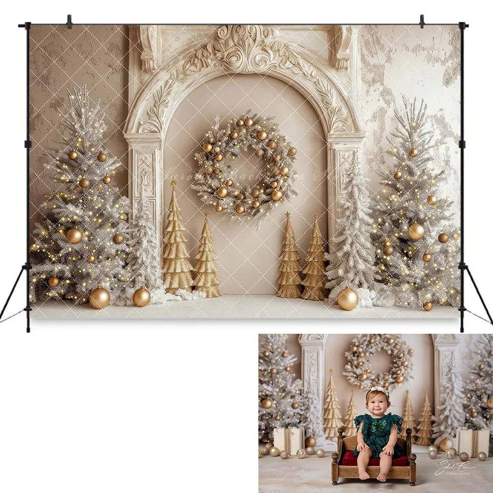 Elegant Arched Christmas Wall Backdrop Kids Baby Cake Smash Photography Props Child Adult Birthday Photo Shoot Backgrounds