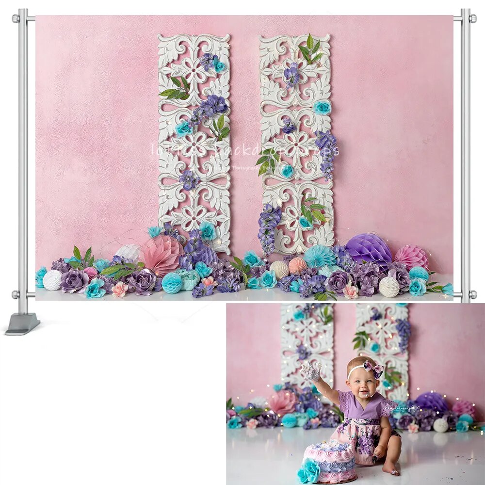 Spring Garden Pink Wall Backdrops Kids Baby Cake Smash Birthday Photocall Props Girl Children Girl Floral Decor Background