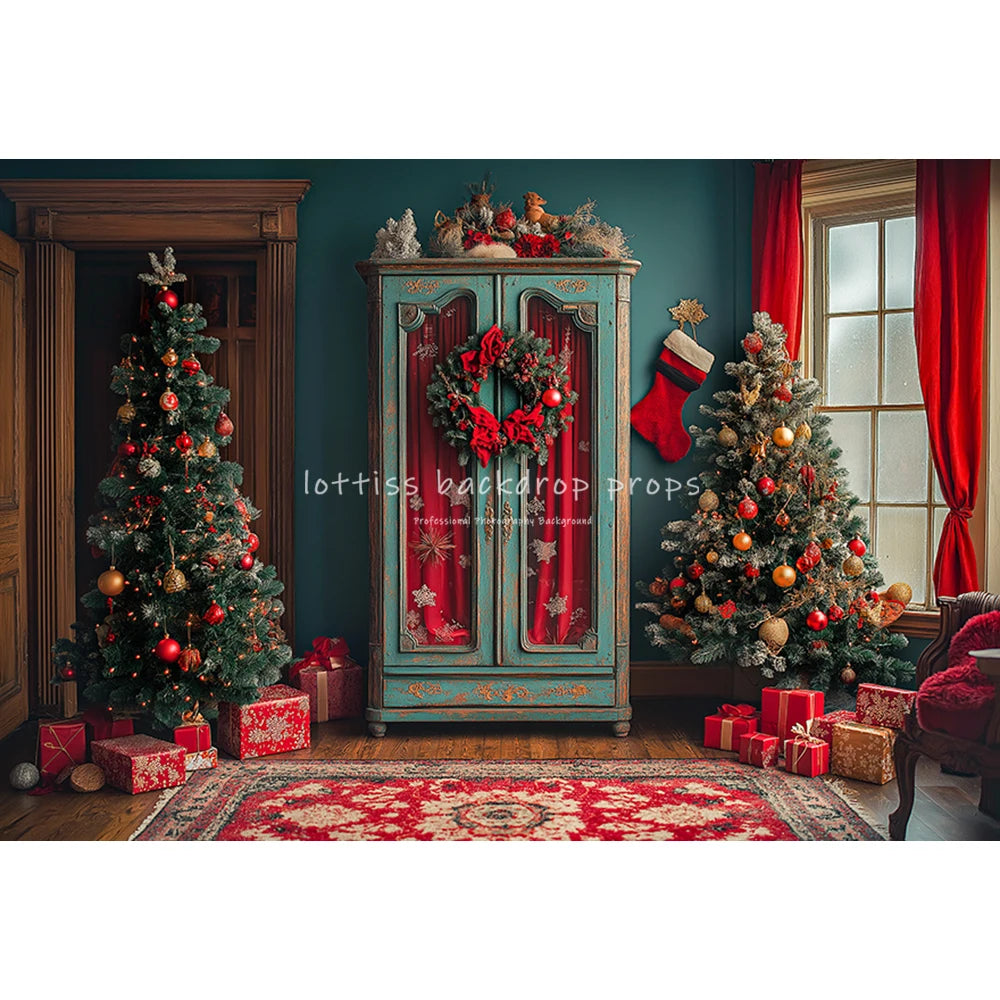 Christmas Kitchen Cupboard Backdrops Kids Family Photography Child Adult Photocall Xmas Living Room Bookcase Trees Backgrounds