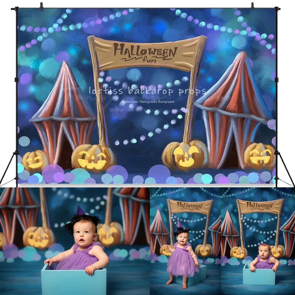 Halloween décors enfants photographie enfant adulte bébé anniversaire Photocall accessoire automne fête Festival grande roue cirque fond 